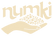 Logo of Numki with a hand holding snack mix on a dark background