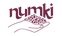 Logo of Numki with a hand holding snack mix on a dark background