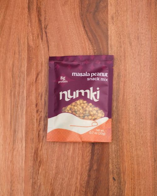 Single serving packet of Numki masala peanut snack mix 